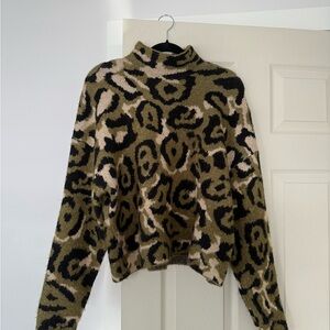 Zara Green and Black Turtleneck Sweater with Cowl Design